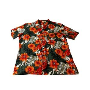 Milenpavilion Mens 2XL Tropical Hibiscus Floral Cotton Button Down Shirt Green